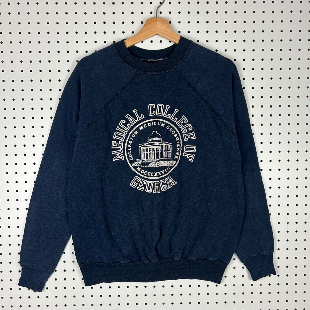Medical College of Georgia Sweatshirt Navy Blue Raglan Small Crewneck Crest 90s